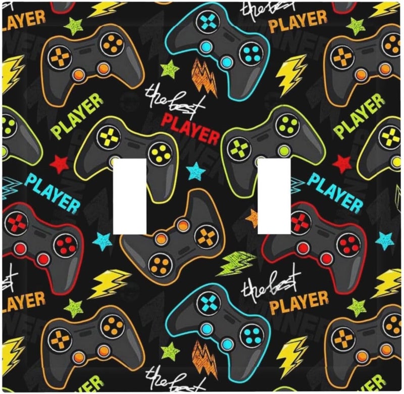 IOFNG Kid Boys Gamer Gaming Game 2 Gang Double Toggle Light Switch Cover Electric Wall Plate Electrical Faceplate for Bathroom Home Living Room Jumbo Size Decor - Image 1